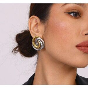 #316 Round Silver & Gold Stainless Steel Earrings